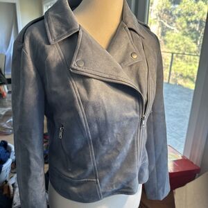 BB DAKOTA BY STEVE MADDEN Womens Large  Faux Suede Moto Jacket in BLUE NWT